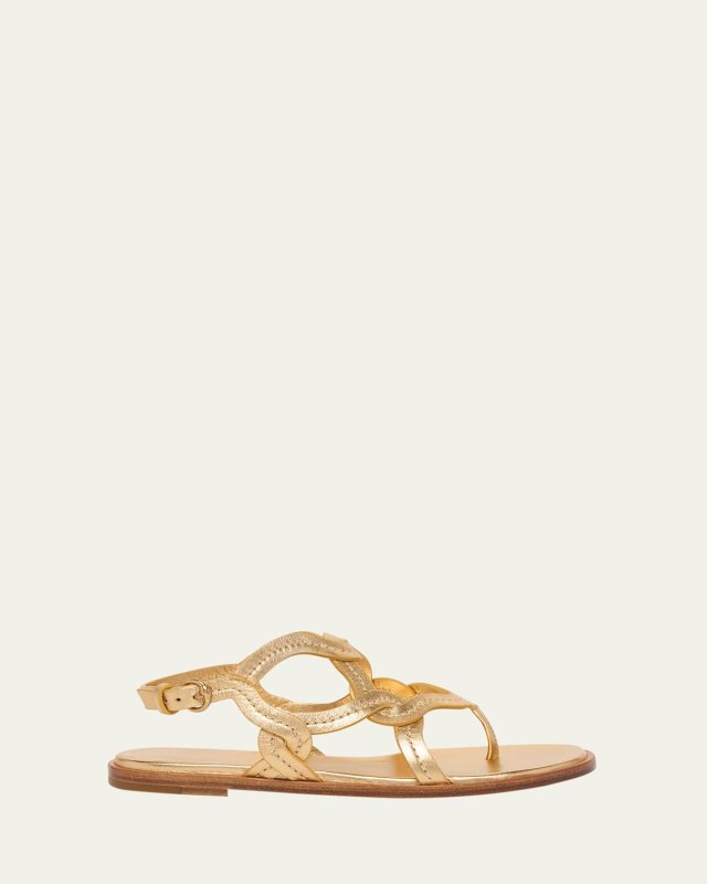 Metallic Caged Flat Slingback Sandals